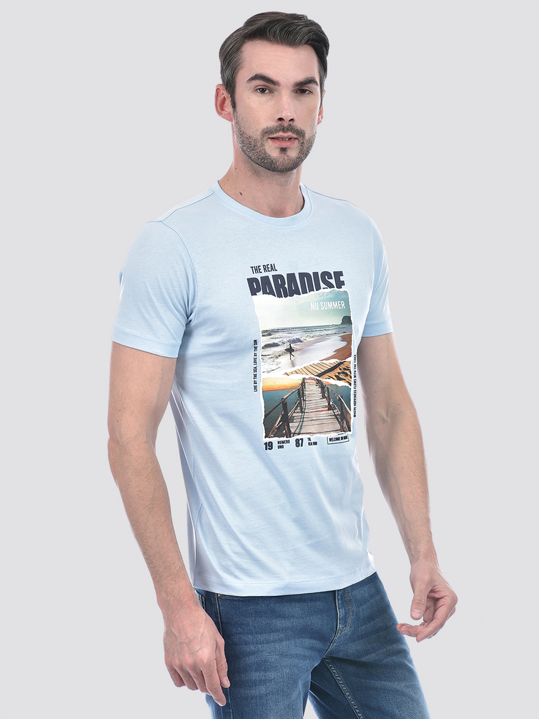 Numero Uno Men Graphic Print Light Blue T-Shirt